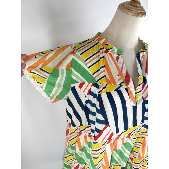 THML Summer Dream Shift Dress Size Large Lined Cotton Baby Doll Fringe Sleeves - Picture 2 of 9